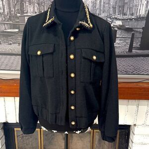 Nanette Lepore Women’s Jacket Blazer Tweed Black White Pearl Button Medium